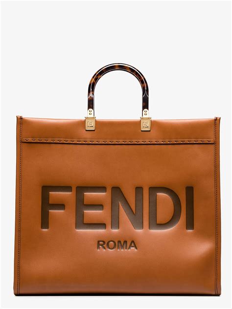 fendi made in italy logo leather shopper tote